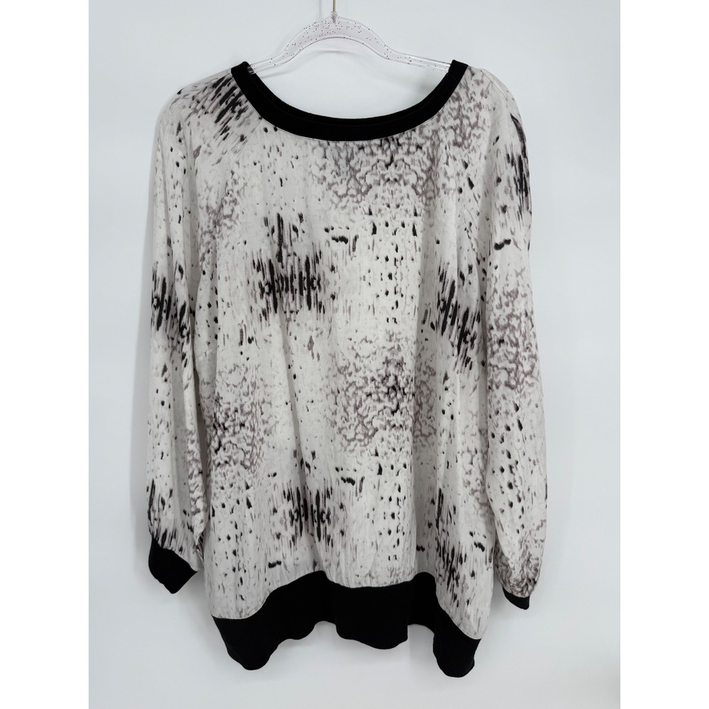 Cynthia Rowley Womens Abstract Print Long Sleeve Top Black White Sz 2XL